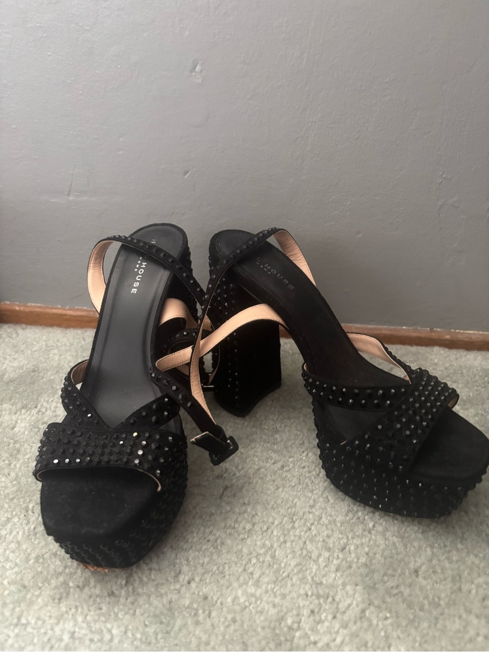 Hill House Black Studded Platform Block Heels